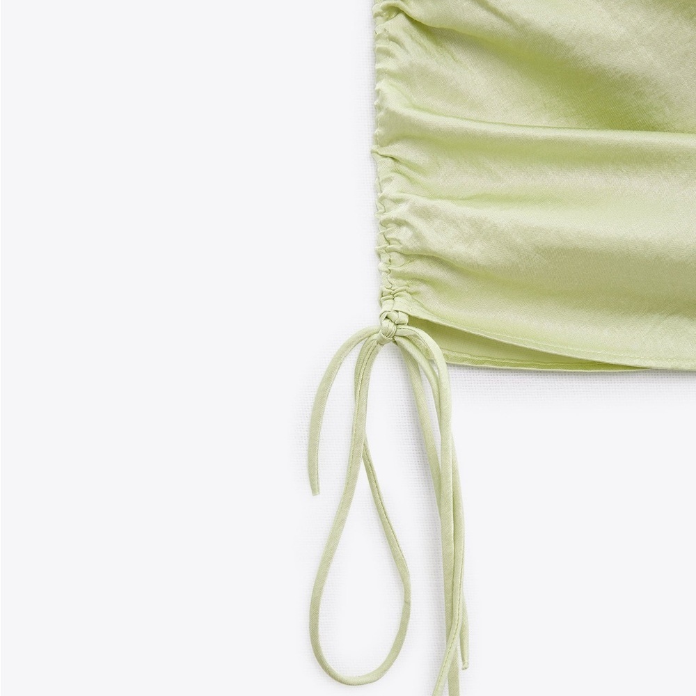 🌹NWT. Zara Mint Green Satin Effect Ruched Mini Dress with V-neck. Size S. - Picture 8 of 12
